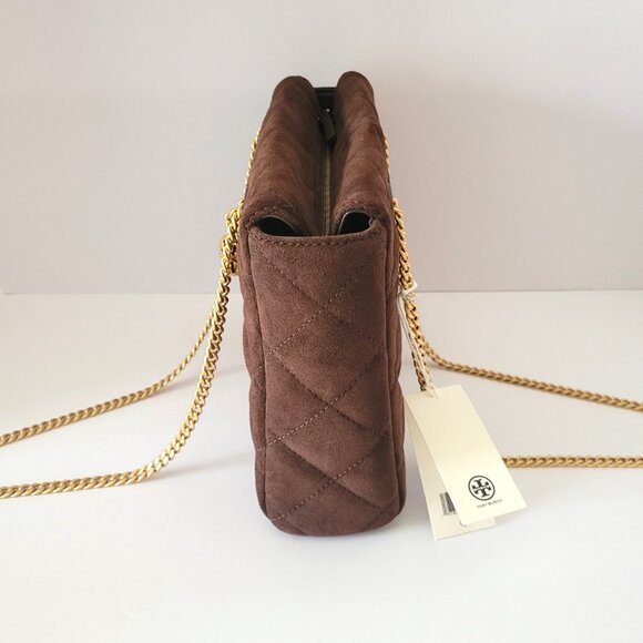 Tory Burch Willa Willa Suede Small Zip Top Tote Dark Cocoa 170068 Shoulder Bag - Picture 5 of 8